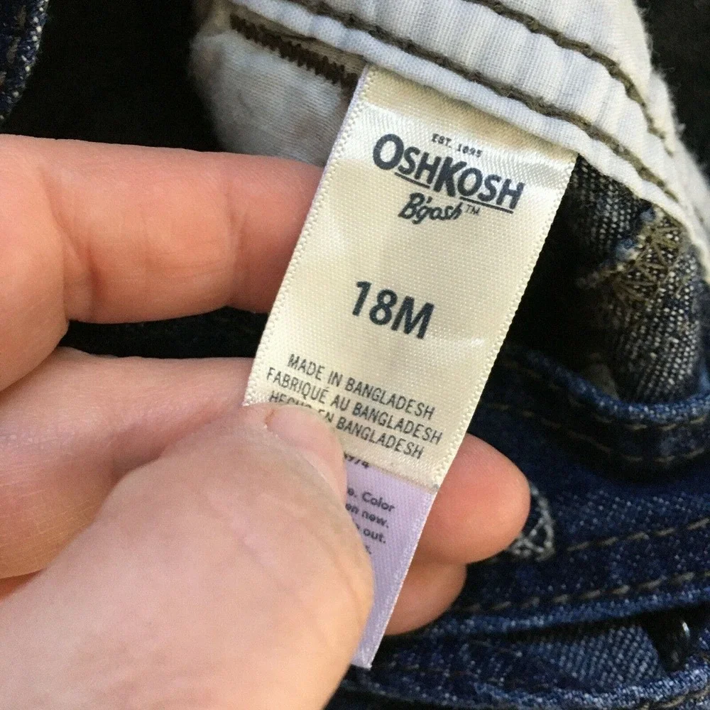 Oshkosh B'Gosh Overalls Boys Sz 18 months Dark‎ Wash Embroidered Football Denim